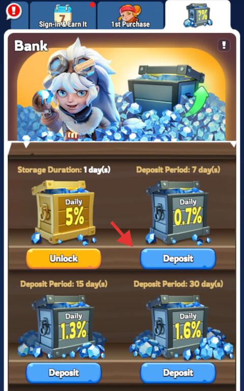 Bank Gem deposit options in White Out Survival