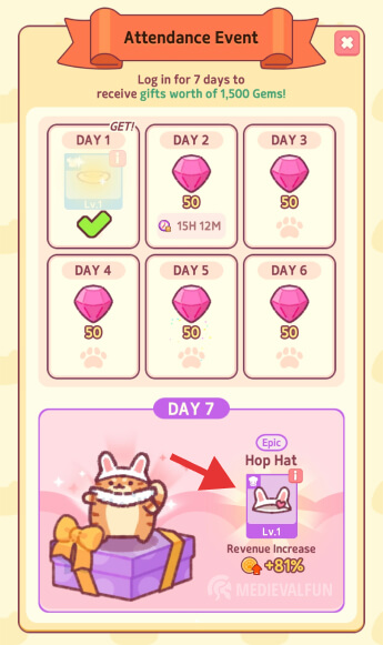Cat Snack Bar 7-day login rewards