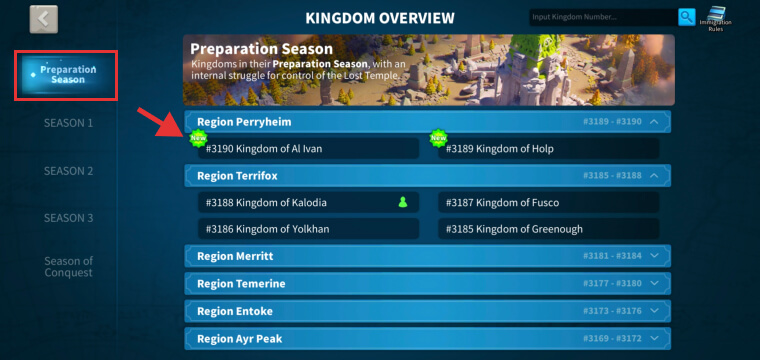 Choosing a new server to teleport in Rise of Kingdoms