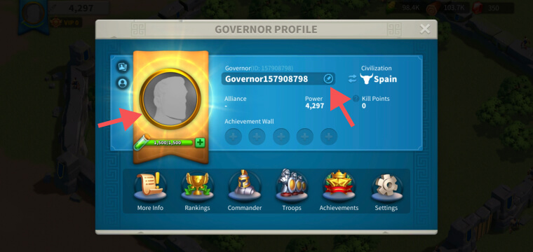 Customizing governor profile Rise of Kingdoms