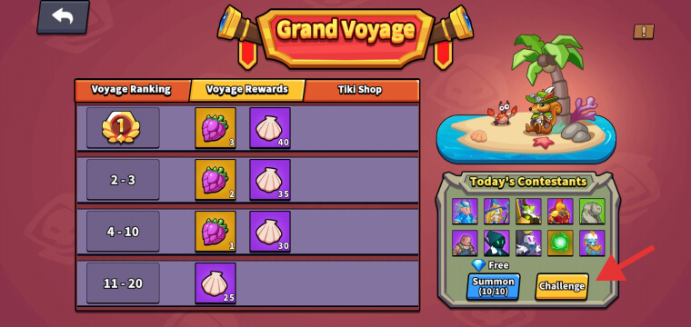 Grand Voyage rewards Tower Brawl