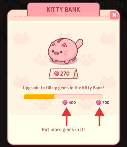 Kitty Bank reward tiers in Cat Snack Bar