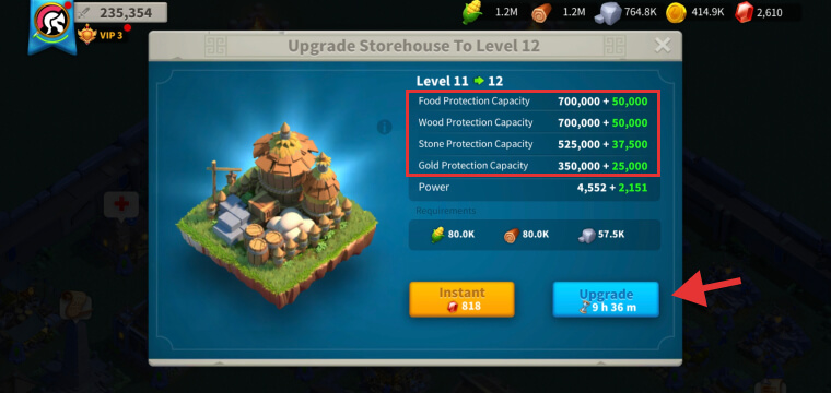 Storehouse resource protection capacity in Rise of Kingdoms