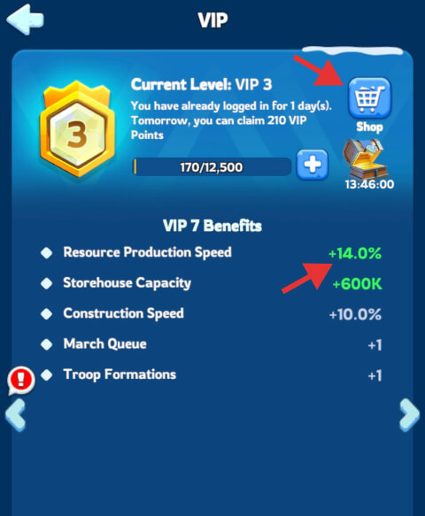 VIP level 7 resource benefits in White Out Survival