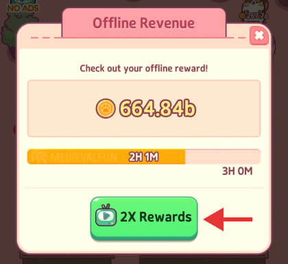 how to double the offline rewards Cat Snack Bar