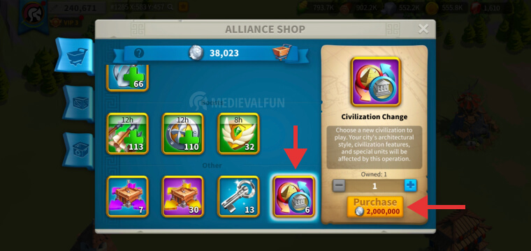 Spending Individual Credits in the alliance shop in Rise of Kingdoms
