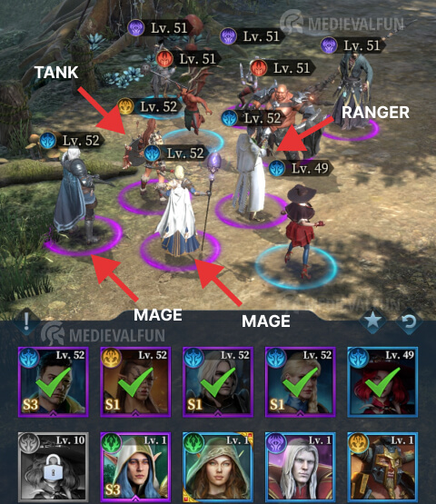 Proper hero placement example before the battle