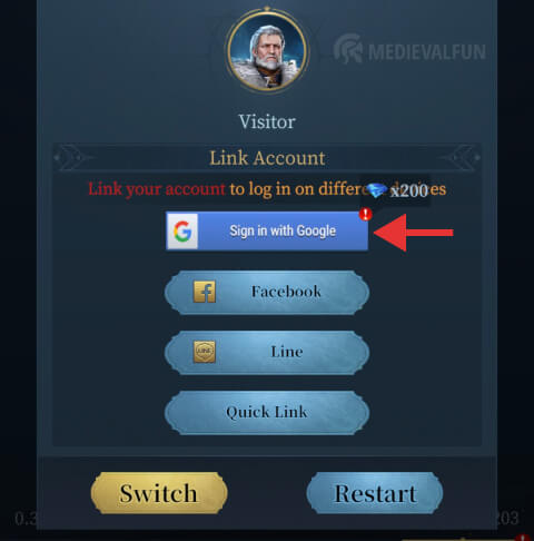 How to link Ever Legion game account, step 2