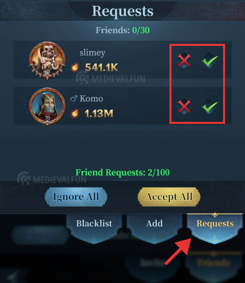 How to manage friend requests in Ever Legion, step 2