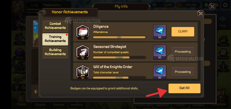 Completed Honor Achievements in Unknown Knights Pixel RPG