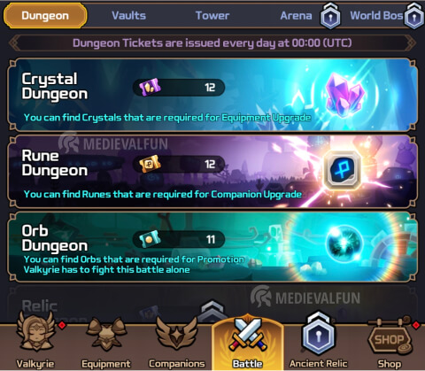 Dungeon modes Valkyrie Idle