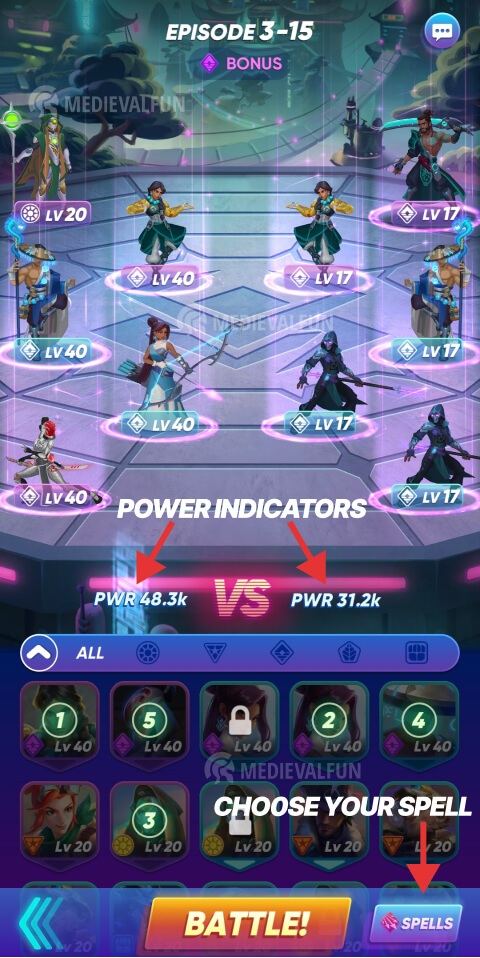 Prebattle settings: choosing the spell, positioning heroes properly and comparing the power indicators