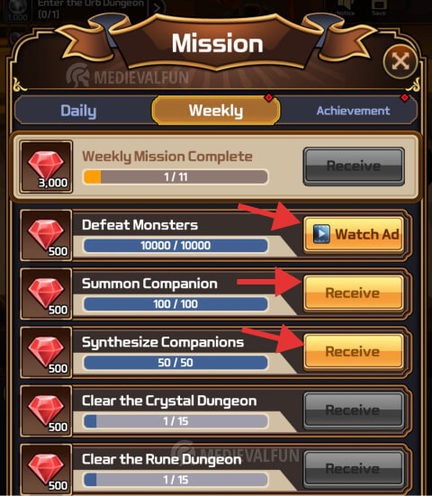 Weekly Missions in Valkyrie Idle