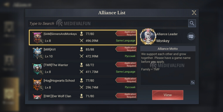 Alliance list and how to join one