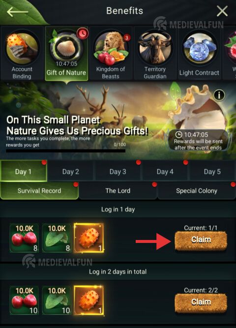 Gift of Nature event rewards in Beast Lord: The New Land