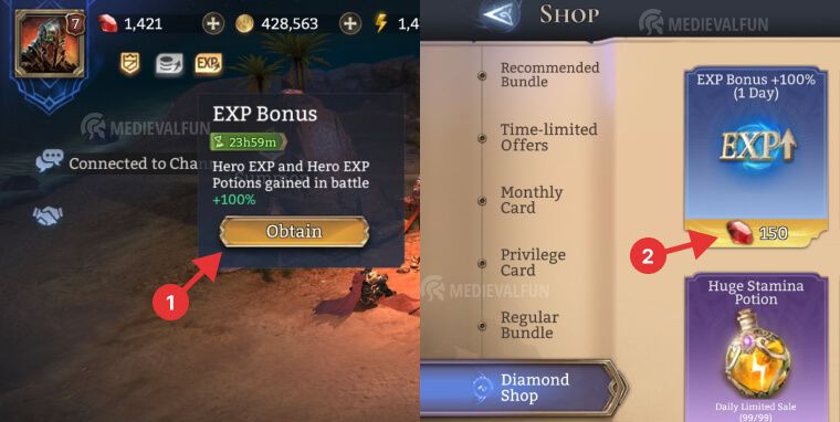 How to activate the EXP bonus in Watcher of Realms