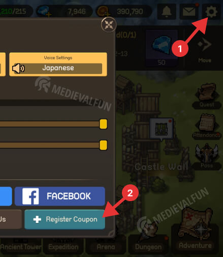 How to redeem codes in Unknown Knights: Pixel RPG, step 1