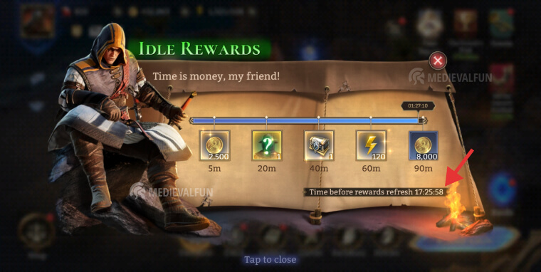 Idle rewards ready to be collected in Watcher of Realms