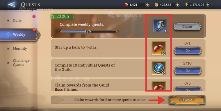 Quest rewards preview