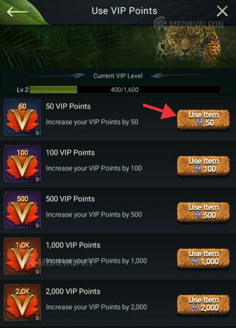 Buying VIP points with Diamonds in Beast Lord
