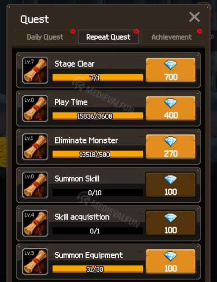 Quest rewards in Slayer Legend