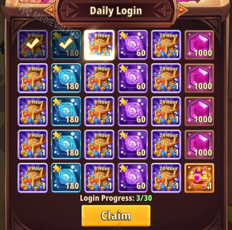 Daily Login rewards for the Heroes Awaken mobile game