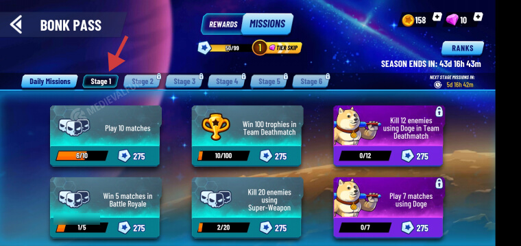 Bonk Pass missions and their rewards