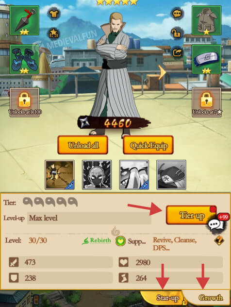 Upgrading a ninja character in Temple of Shadows
