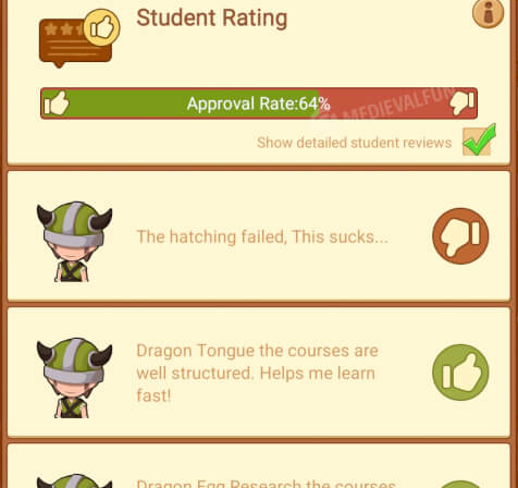 Positive student rating in Idle Dragon School