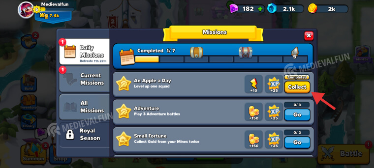 Completed missions in Top Troops Adventure RPG