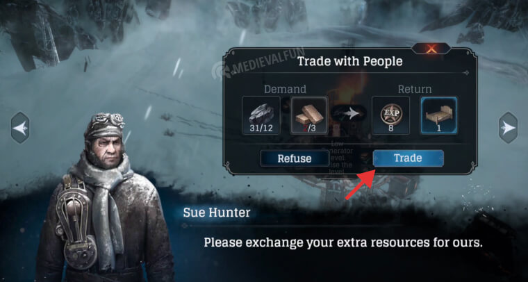Trading with people in Frostpunk: Beyond the Ice