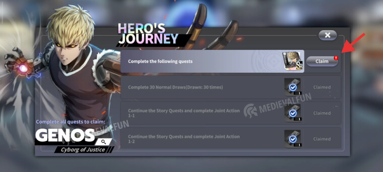 How to get Genos via Hero's Journey event