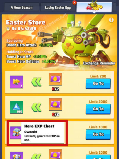 The Easter Egg Hunter skin and hero EXP rewards during the Easter event
