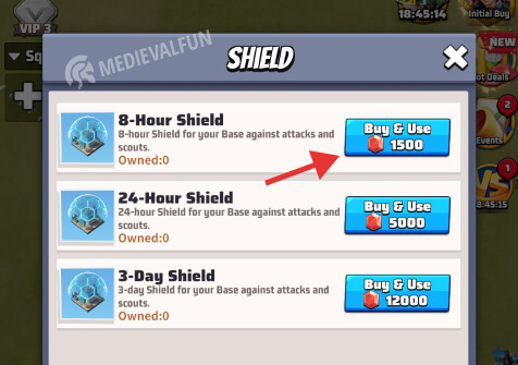 Purchasing shields with gems